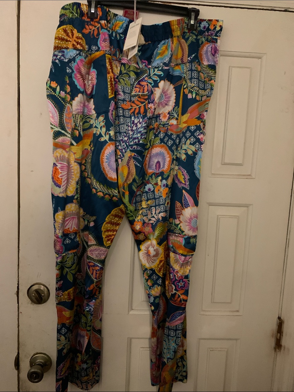 Johnny Was Teal Floral Pull-On Pants